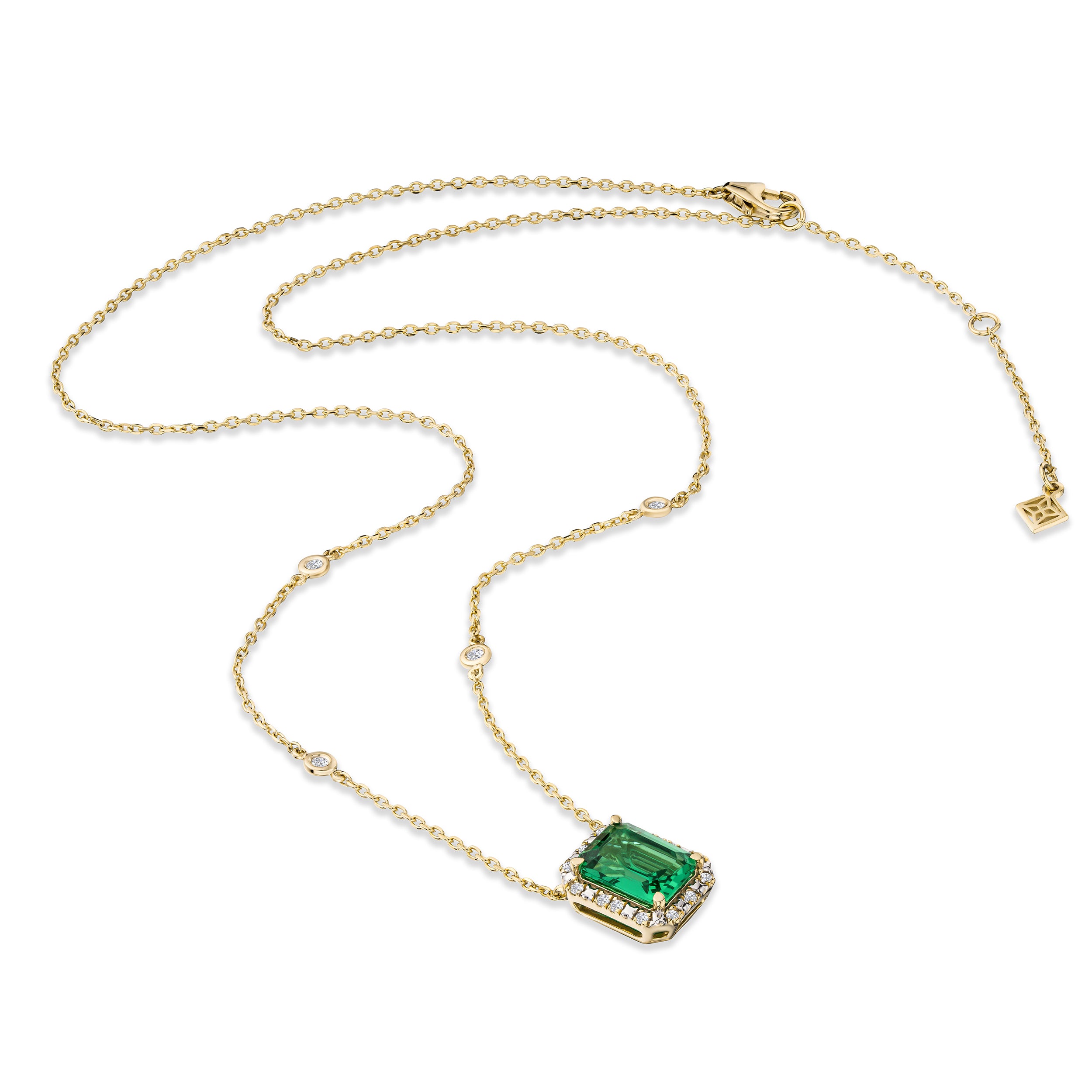 Astra 1.50ct Lab Emerald and Diamond Halo Octagon Cut Necklace in 18K Gold Vermeil